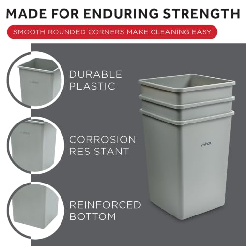 35 Gallon Heavy-Duty Square Plastic Trash Can - Gray Commercial Waste Bin
