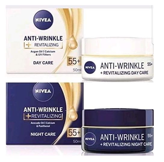 NIVEA Revitalizing Moisture Duo for Mature Skin 55+ - Day & Night Facial Sets with Argan & Avocado Oils, 2x50ml