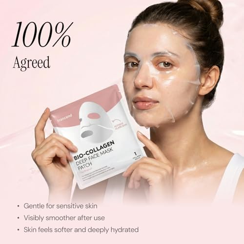 Trancend¢â Real Deep Collagen Face Mask for Korean Skin Care ? Hydrogel Sheet Mask, Overnight Hydrating Mask for Pore Minimizing, Elasticity & Firming, Bio Collagen Treatment - 39G (4 Count)