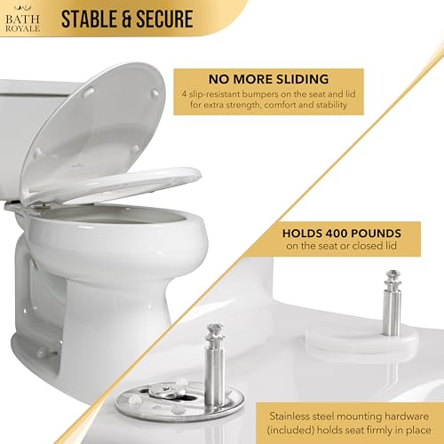 Bath Royale White Round Soft Close Toilet Seat BR500-00 with Lid - Durable & Easy to Clean