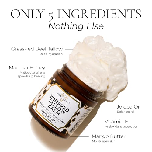 Unscented Fragrance-Free Whipped Tallow Balm – Beef Face & Body Moisturizer 3oz