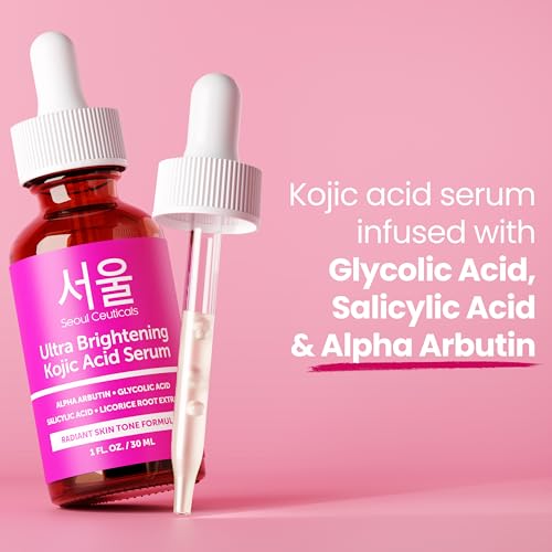 SeoulCeuticals Korean Skin Care Kojic Acid Serum Alpha Arbutin ? Dark Spot Remover Corrector Glycolic Acid + Salicylic Acid K Beauty 1oz