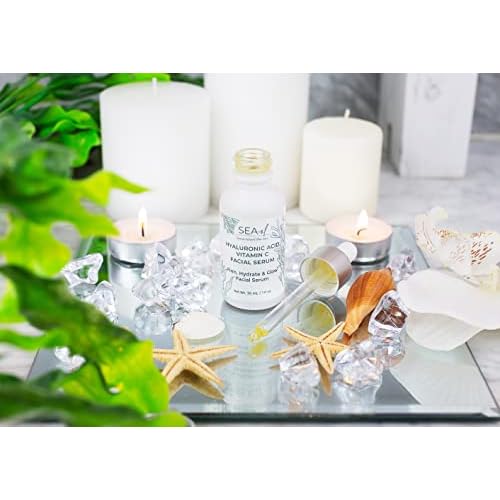 Sea-el Hyaluronic Acid & Vitamin C Facial Serum Drops Firming Hydration & Glow Anti Aging Face Moisturizer - Daily Wrinkle Diminishing Skin Care for Women & Men, Vegan - 1 Fl Oz
