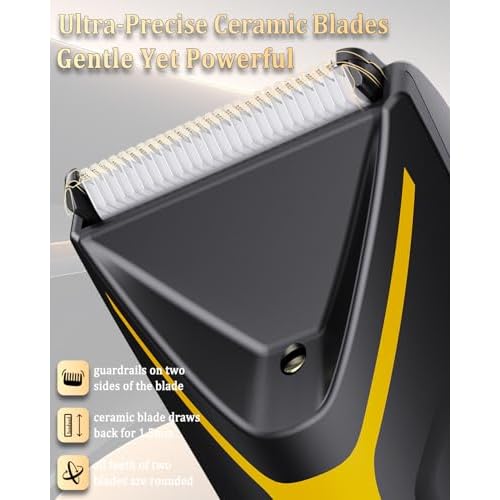 Electric Body Hair Trimmer for Men Type-C Rechargeable, Ball Pubic Trimmer Shaver Men with LED Light, Groin Body Groomer for Man, USB Recharge Dock& 1H Fast Charge, LED Display, Black+Yellow