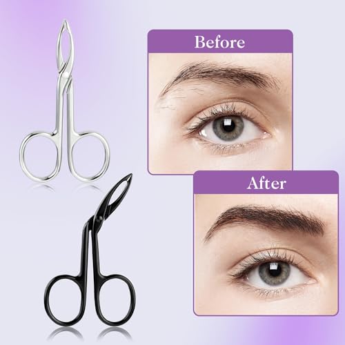 4 Pieces Eyebrow Tweezers Scissor Handle Set Flat Straight Tip Hair Plucker and Slanted Tip Shaped Eyebrow Facial Remover Stainless Steel Brow Tweezers for Women Men(Silver,Black)