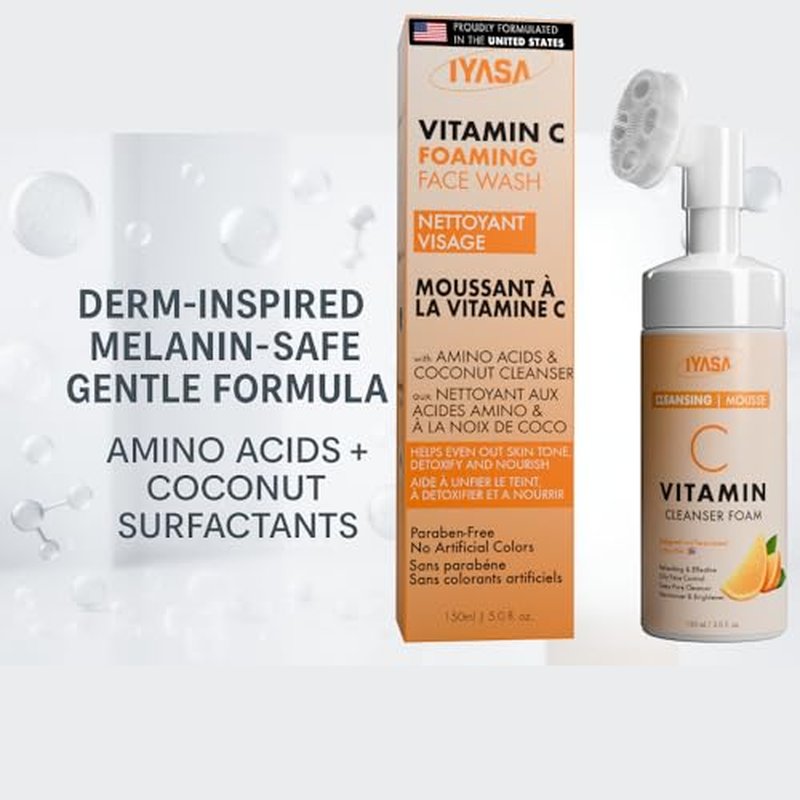 IYASA Vitamin C Foaming Face Cleanser ? Gentle Daily Mousse With Amino Acids & Coconut Cleanser ? Helps Remove Impurities & Supports Smoother-Feeling Skin ? Suitable for Melanin-Rich Skin ? 150 ml
