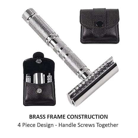 Travel Safety Razor - Compact Double Edge Safety Razor with Leather Case