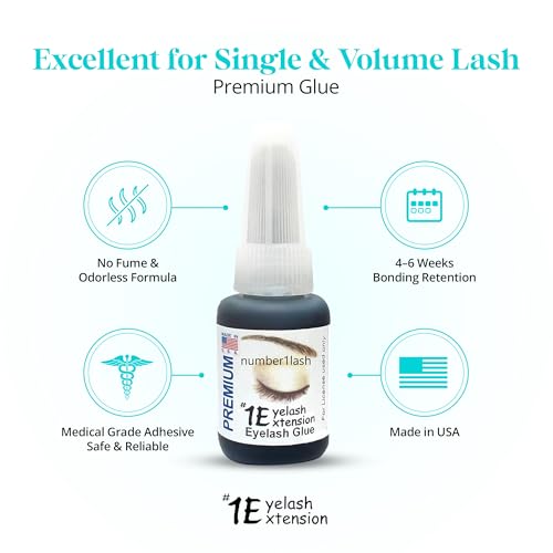 #1Eyelash Extension Premium Professional Adhesive Glue, Black, 0.34 Fl Oz, Made in USA, Water Resistant for License Used only.