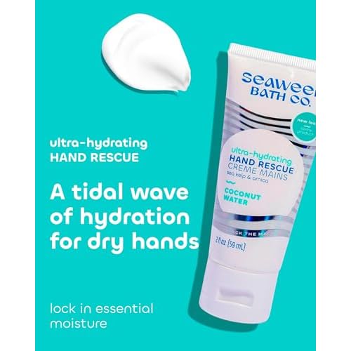 Seaweed Bath Co. Ultra-Hydrating Hand Rescue Moisturizing Cream - Coconut Water Scent - Sustainably Harvested Seaweed, Sea Kelp, Arnica to Soothe Dry, Rough Skin - 2 oz