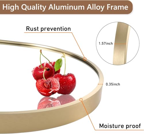 Gold Oval Bathroom Mirror 24x36 with Brushed Metal Frame, Wall Mount Vanity Mirror by Jenbely (24" L x 36" W)