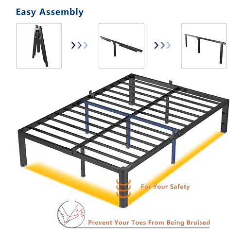 Yookare 14 Inch Queen Platform Bed Frame - Heavy Duty Metal Mattress Foundation with Recessed Legs & Rounded Corners