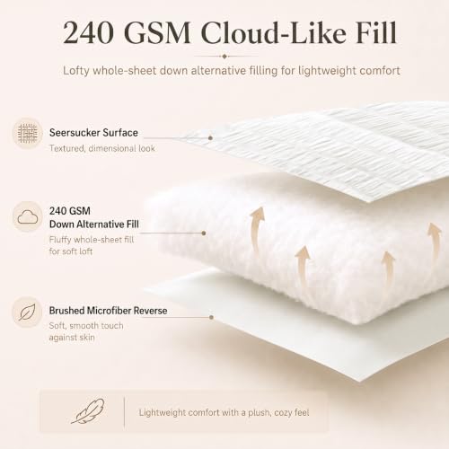 White King Size Seersucker Comforter Set - 7 Pieces All-Season Bedding