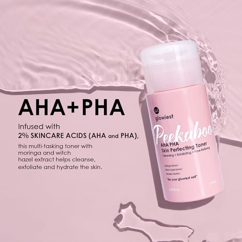 glowiest AHA PHA Gentle Exfoliating Toner for Daily Use ? Hydrating, Pore-Refining, Sensitive Skin Friendly (Peekaboo Skin Perfecting Toner)