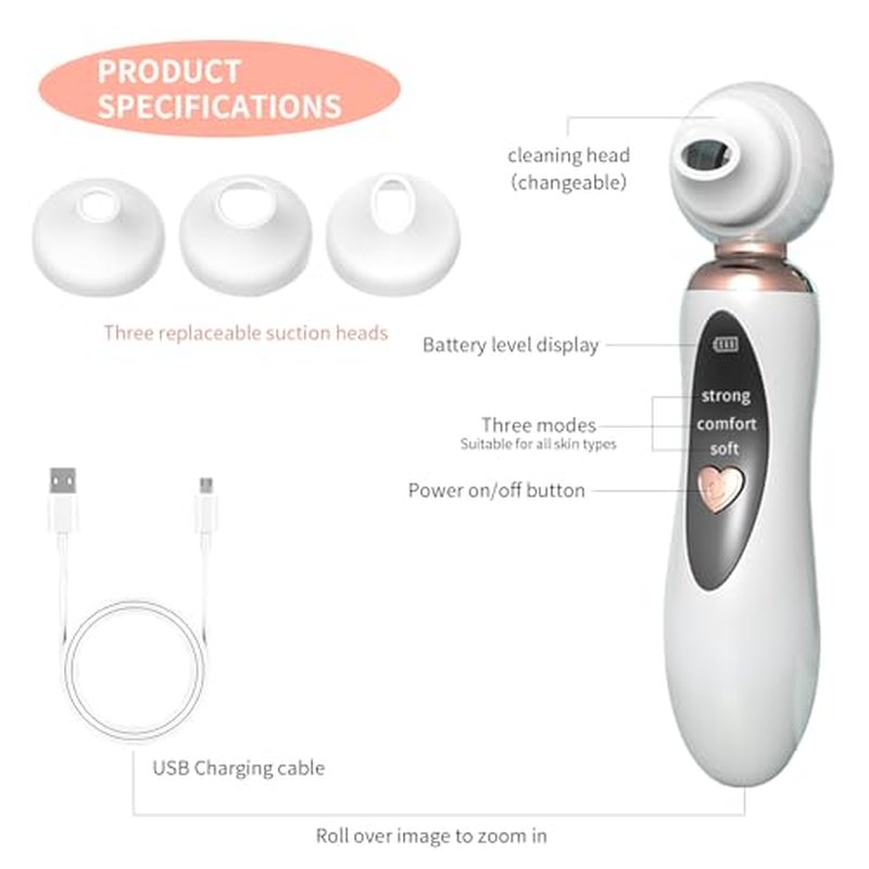 2025 Blackhead Remover Pore Vacuum, Visual Rechargeable Blackhead Vacuum Facial Pore Cleaner-3 Suction Soft Silicone,3 Probes,USB Kit Electric Acne Extractor Tool for Adult
