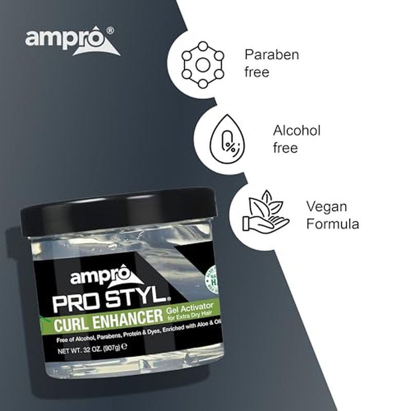 AmPro Pro Styl Curl Enhancer - Gel Activator with Olive Oil to Moisturize and Define Coils and Waves - Helps Protect and Hydrate Hair Shaft - Tames and Adds Shine to Tresses - Extra - 32 oz
