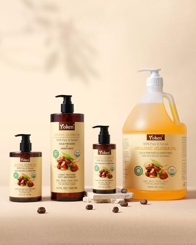 Yoken 32 fl oz Pure Organic Jojoba Carrier Oil - Unrefined, Cold Pressed, Moisturizer for Skin, Hair, Nails, & Massage - Pack of 1