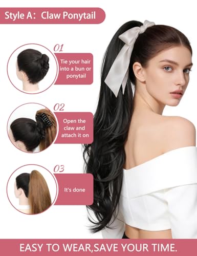 MEGICAEBEAUTY 26 Inch Light Blonde Clip-In Ponytail Hair Extensions Curly & Straight