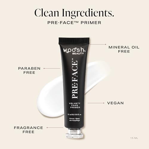 Woosh Beauty, Pre?Face Primer, Hydrating & Long Lasting, Vegan, Pore Minimizer, Grips your Makeup (Travel, 15 ml)