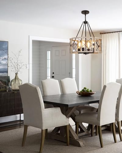 Farmhouse Chandelier 4-Light Pendant Light Fixture with White Oak Finish - Rustic Dining Room Lighting