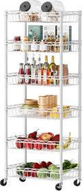 6-Tier Adjustable Wire Shelving Rack with Wheels and Baskets - White, 17x12x63 inches