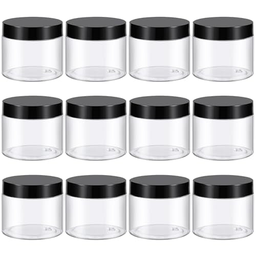 TUZAZO 6oz Clear Plastic Jars with Lids - 12 Pack Cosmetic & Storage Containers