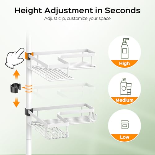 White 4-Tier Corner Shower Caddy - Tension Pole Bathroom Organizer, No Tools Needed