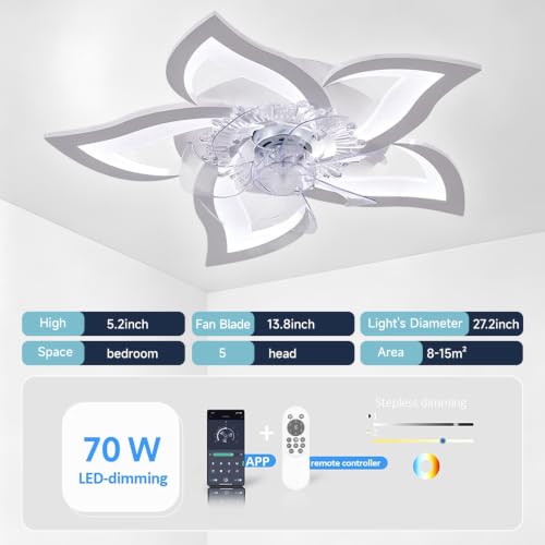 Bevenus White Modern Flower Ceiling Fan with Lights, Dimmable Remote & App Control