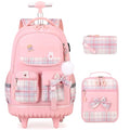 Pink Kids Rolling Backpack with Lunch Bag & Pencil Pouch - 3-in-1 School Bag