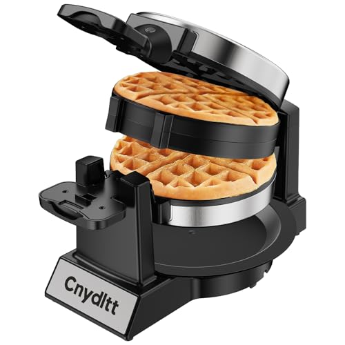 Cnydltt Double Waffle Maker A - 1400W Rotating Belgian Waffle Iron, 2 Slices
