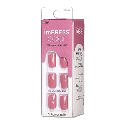 KISS imPRESS No Glue Mani Press On Nails, 'Petal Pink', Pink, Short Size, Squoval Shape, Includes 30 Nails, Prep Pad, Instructions Sheet, 1 Manicure Stick, 1 Mini File