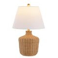 Modern Rattan and Brass Table Lamp - 22 Inch Bedside Light with Fabric Shade