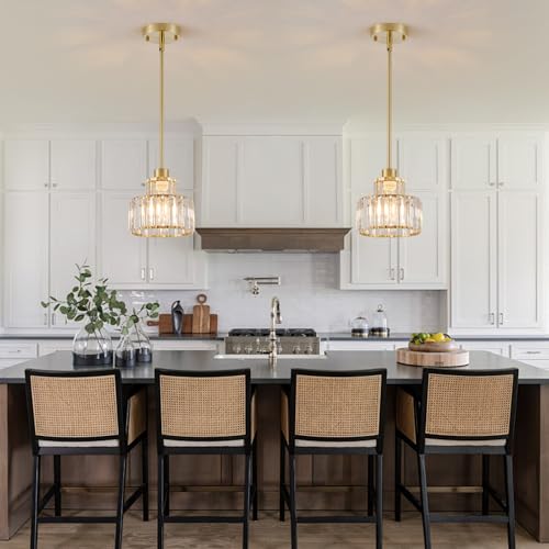 Gold Clear Pendant Lights 2 Pack - Adjustable Brass Modern Kitchen Island Fixtures