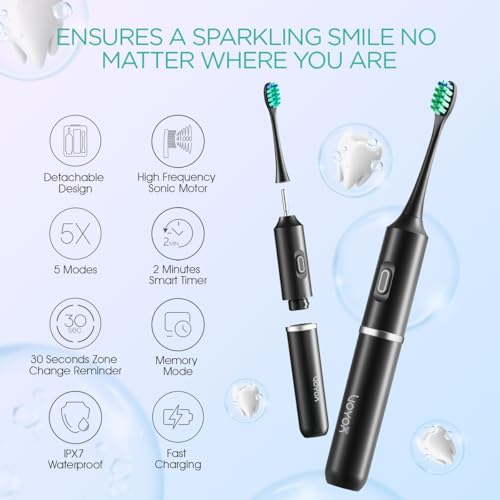 VOYOR-HEALTH Electric Travel Sonic Toothbrush for Adults – Black with Case