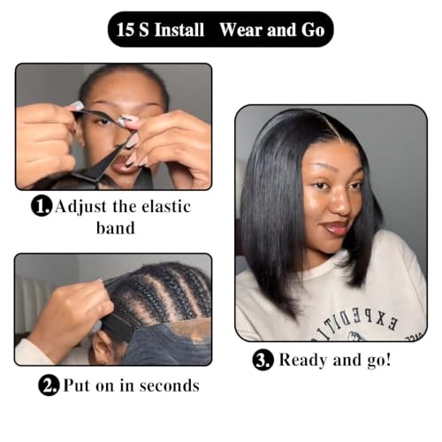 HWOWig 16 Inch Human Hair Bob Wig - Pre Plucked, Short Straight Lace Closure Wig for Black Women