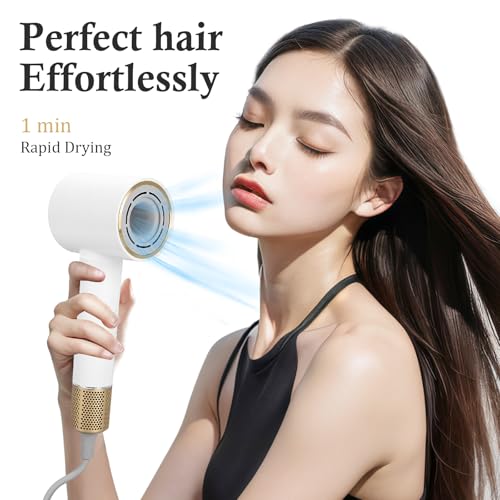 CoralBoxer White Hair Dryer with 110,000 RPM Brushless Motor, GFCI Safety Plug & LED Display