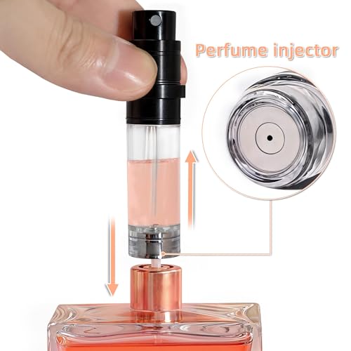 Perfume Refillable Bottle 5ml Bottom Refill Portable Purse Atomizer, Cologne Travel Perfume Spray Bottle for Outgoing and Traveling (Black + Pink 10ml)