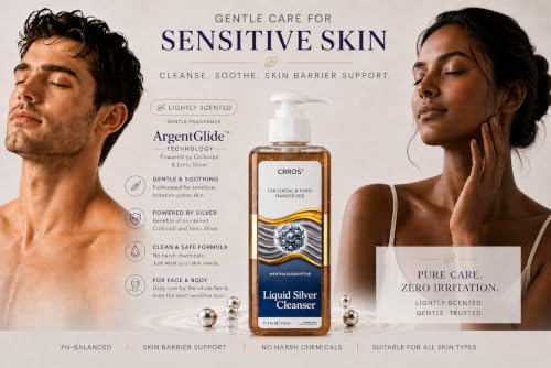 Liquid Silver Body Wash - Colloidal Silver Face Hand & Body Cleanser - Natural & Gentle
