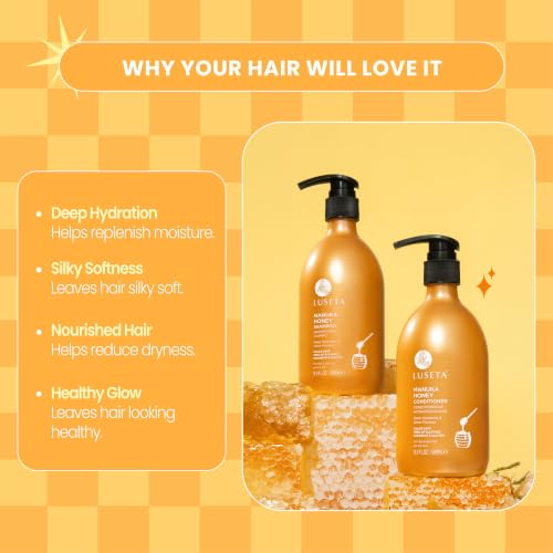 Luseta Manuka Honey Shampoo and Conditioner Set, 16.9 fl oz each – Moisturizing Care for Dry Hair (Twin Pack)