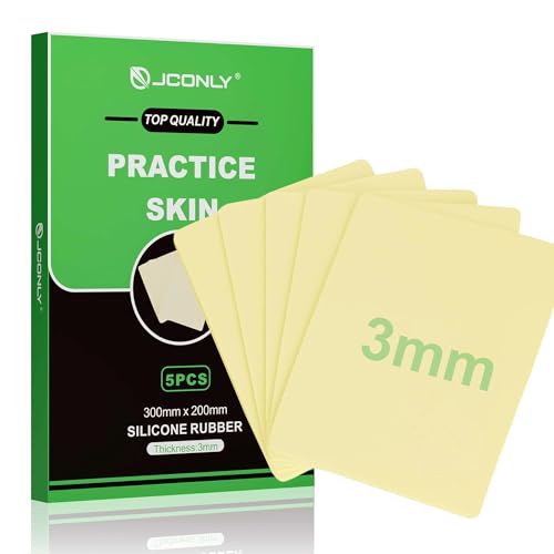 Jconly Professional Reusable Tattoo Practice Skin 5 Pack 12x8 inch Silicone for Artists