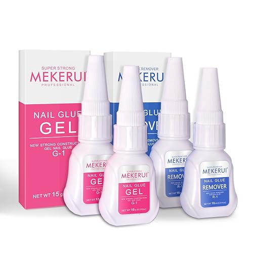 MEKERUI 2 Pack Nail Glue Gel & Remover Set - Long-lasting 30+ Days, Quick Dry, Waterproof, Salon Professional, 1 Fl Oz Each
