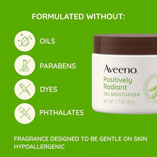 Aveeno Positively Radiant Daily Gel Facial Moisturizer with Hyaluronic Acid & Tone-Correcting Soy - 1.7 Fl Oz Pack of 2