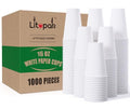 LITOPAK 16oz White Disposable Paper Coffee Cups - 1000 Pack, Bulk, Leak-Proof