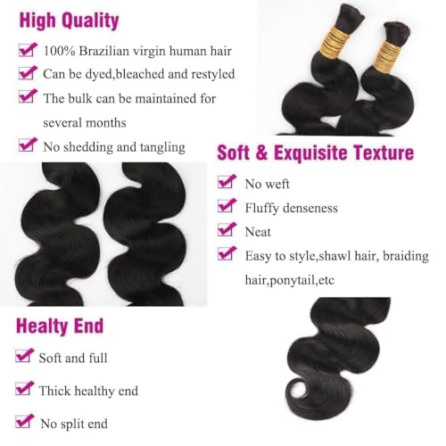 16 Inch Human Braiding Hair Body Wave Bulk for Boho Braids - No Weft, 100g