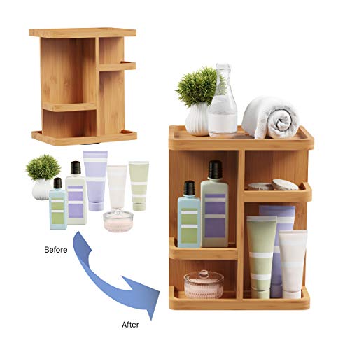 Makeup Organizer - Rotating Eco-Friendly Compact Modern Bamboo Skincare Cosmetic and Vanity Carousel for Bedroom, Bathroom, and Dorm by Lavish Home