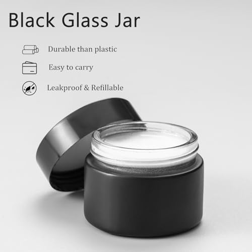 OverNews 2oz Black Glass Jar Travel Size Set 45PCS - Cosmetic & Lotion Containers with Lid & Spatula (Variation: HBlack)
