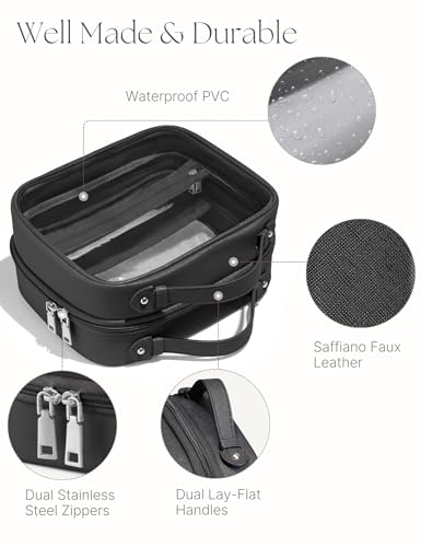 Large Black Clear Cosmetic Bag with 4 Compartments Travel Toiletry Organizer