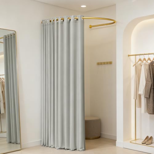 Portable U-Shaped Changing Room Divider for Boutique Privacy - Gray Linen