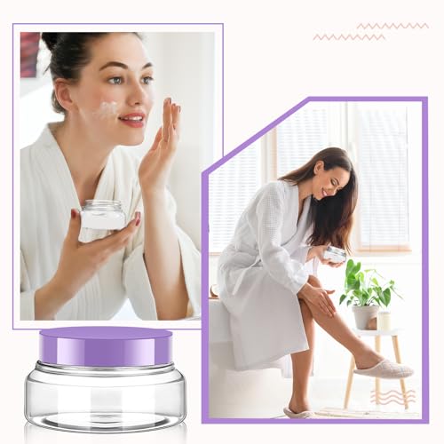 24 Pack 5 oz Clear Purple Plastic Cosmetic Jars with Lids & Labels - Reusable