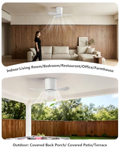 White 25-Inch Ceiling Fan No Light Remote Reversible 6-Speed Indoor Outdoor