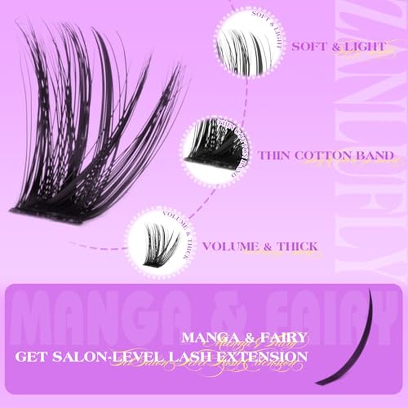Lash Clusters Kit with Spikes Volume Cluster Eyelash Extension Kit Spiky Eyelash Clusters Wispy Lash Extension Kit 200D Individual Lashes with Lash Glue and Tweezers DIY at Home by zanlufly